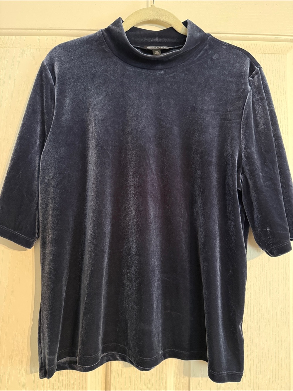 Banana Republic Velvet Mock Neck Top in Deep Navy